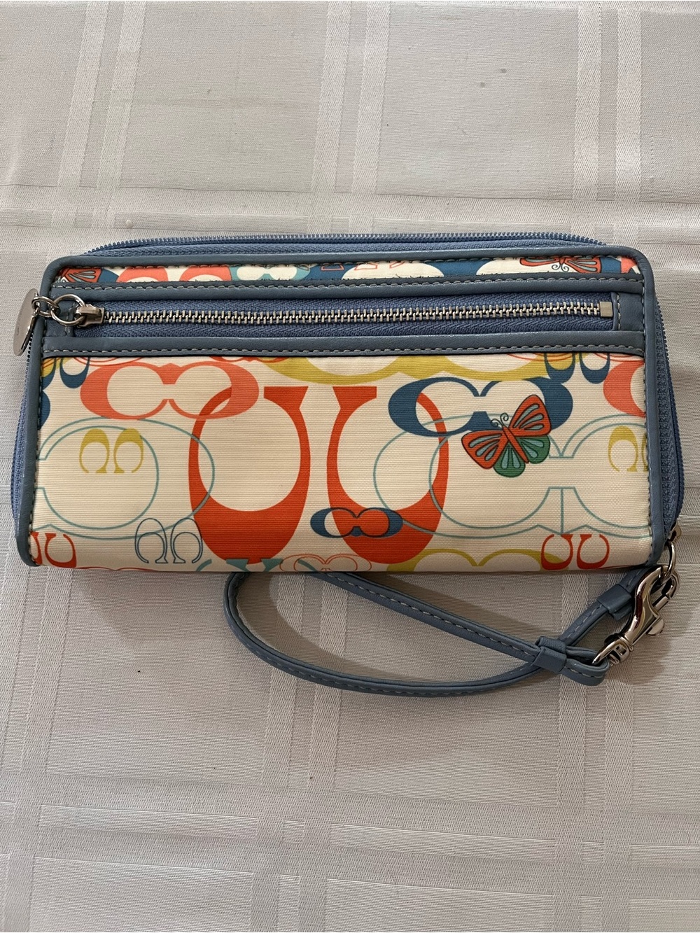 COACH VINTAGE WRISTLET WALLET SIGNATURE ZIP AROUND LEATHER TRIM